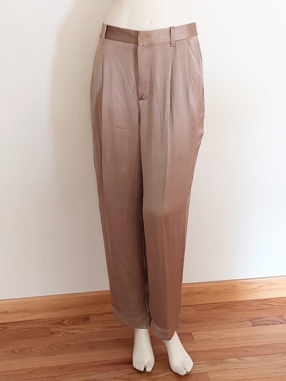 Madewell Iced Mochal The Turner EcoVero™Satin Tuxedo Pleated Tapered Pants Sz; 6